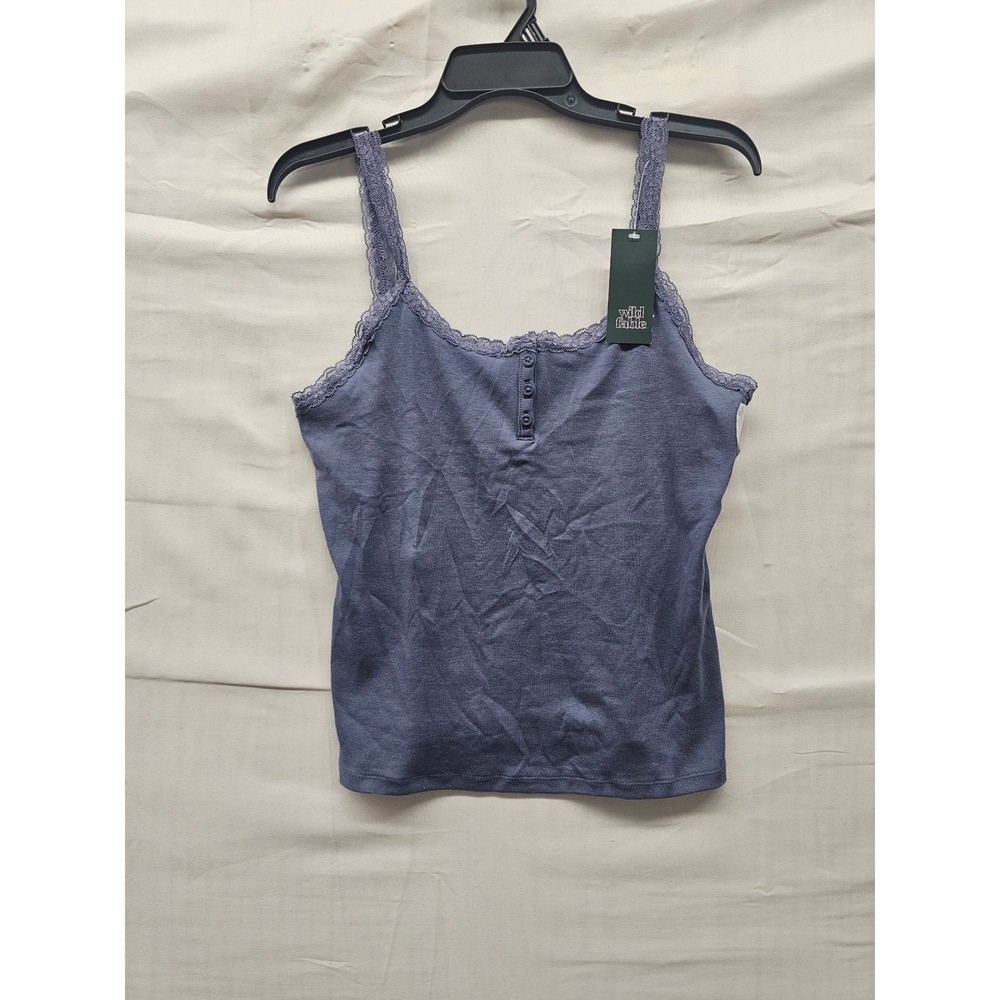 Wild Fable Womens Henley Lace Trim Cami Blue Cotton Blend Casual Size XL